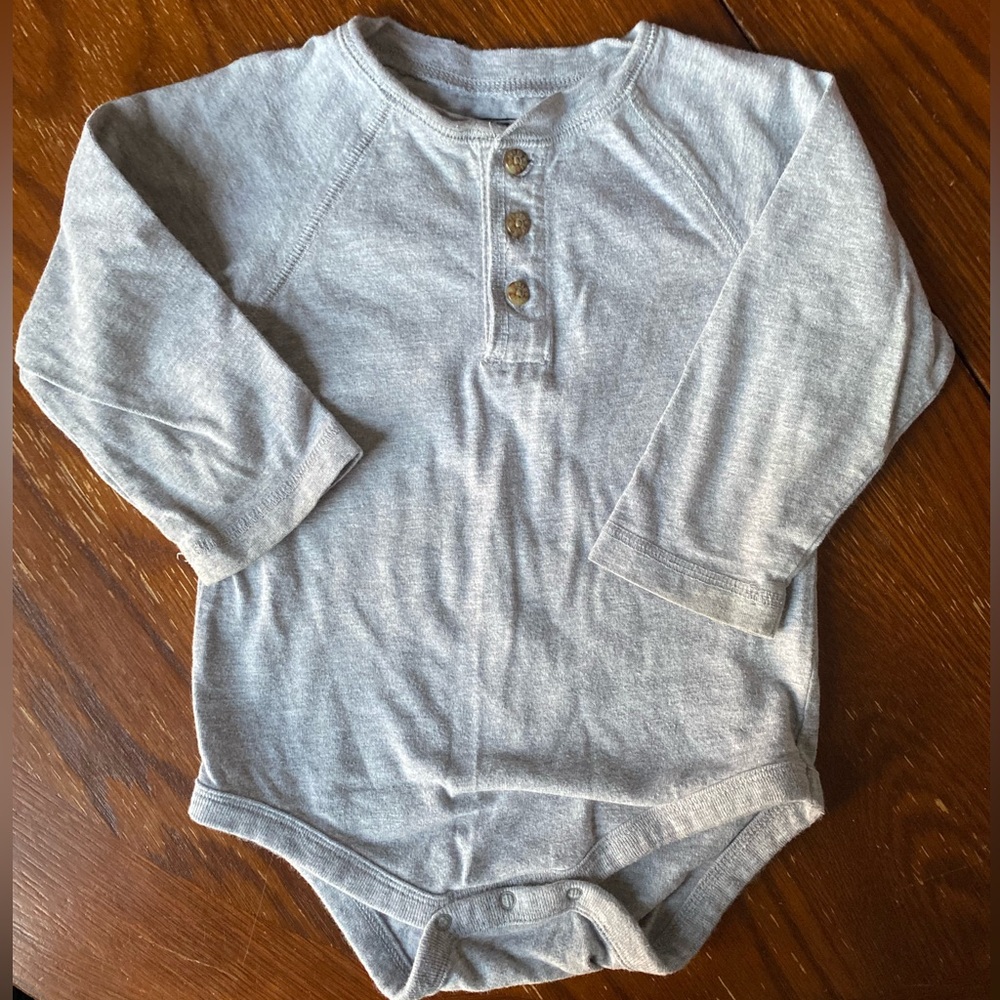 Faded Glory - Long Sleeve Grey Button Up Onesie / Bodysuit - 18 Months